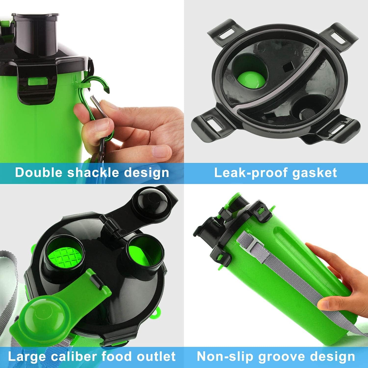 2-in-1 Portable Dog Water Bottle & Food Container with Collapsible Bowls
