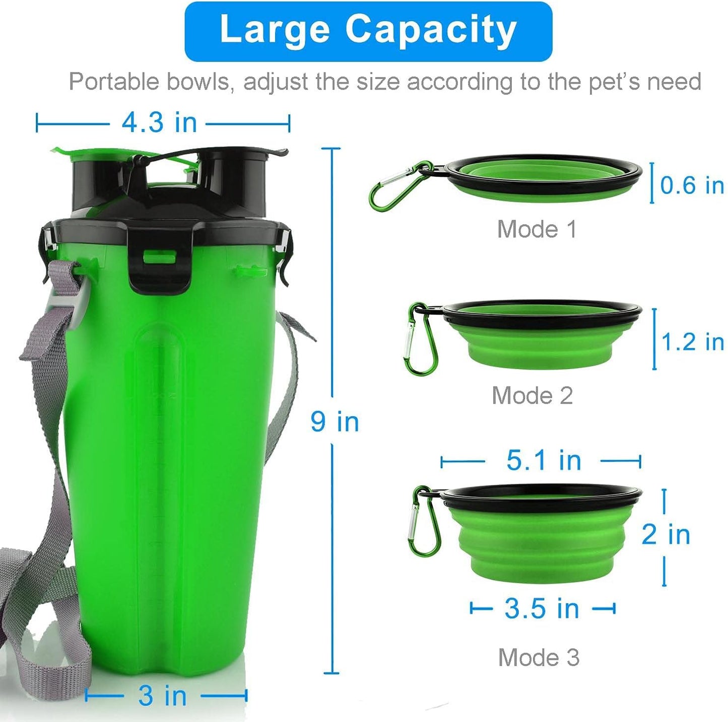 2-in-1 Portable Dog Water Bottle & Food Container with Collapsible Bowls