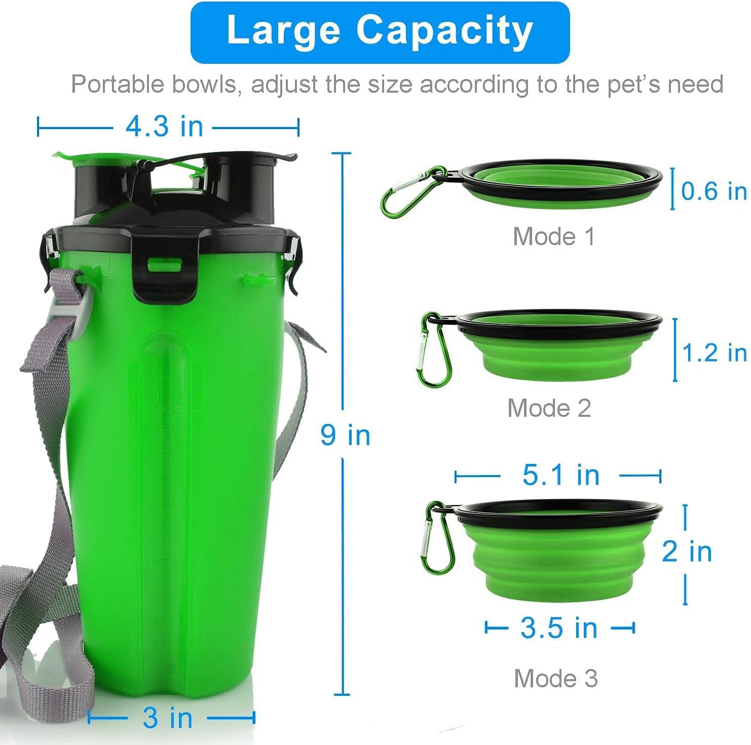 2-in-1 Portable Dog Water Bottle & Food Container with Collapsible Bowls
