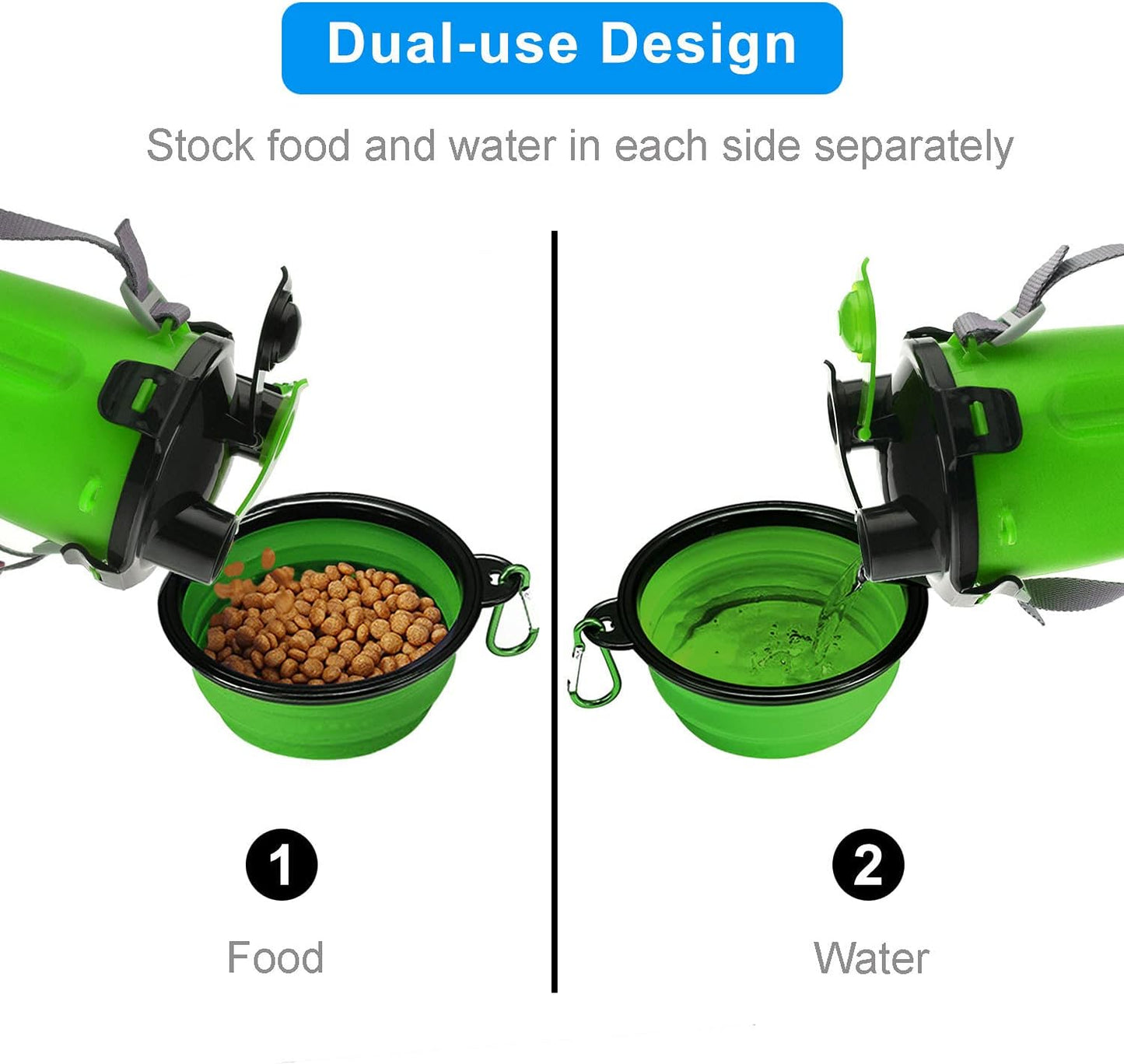 2-in-1 Portable Dog Water Bottle & Food Container with Collapsible Bowls