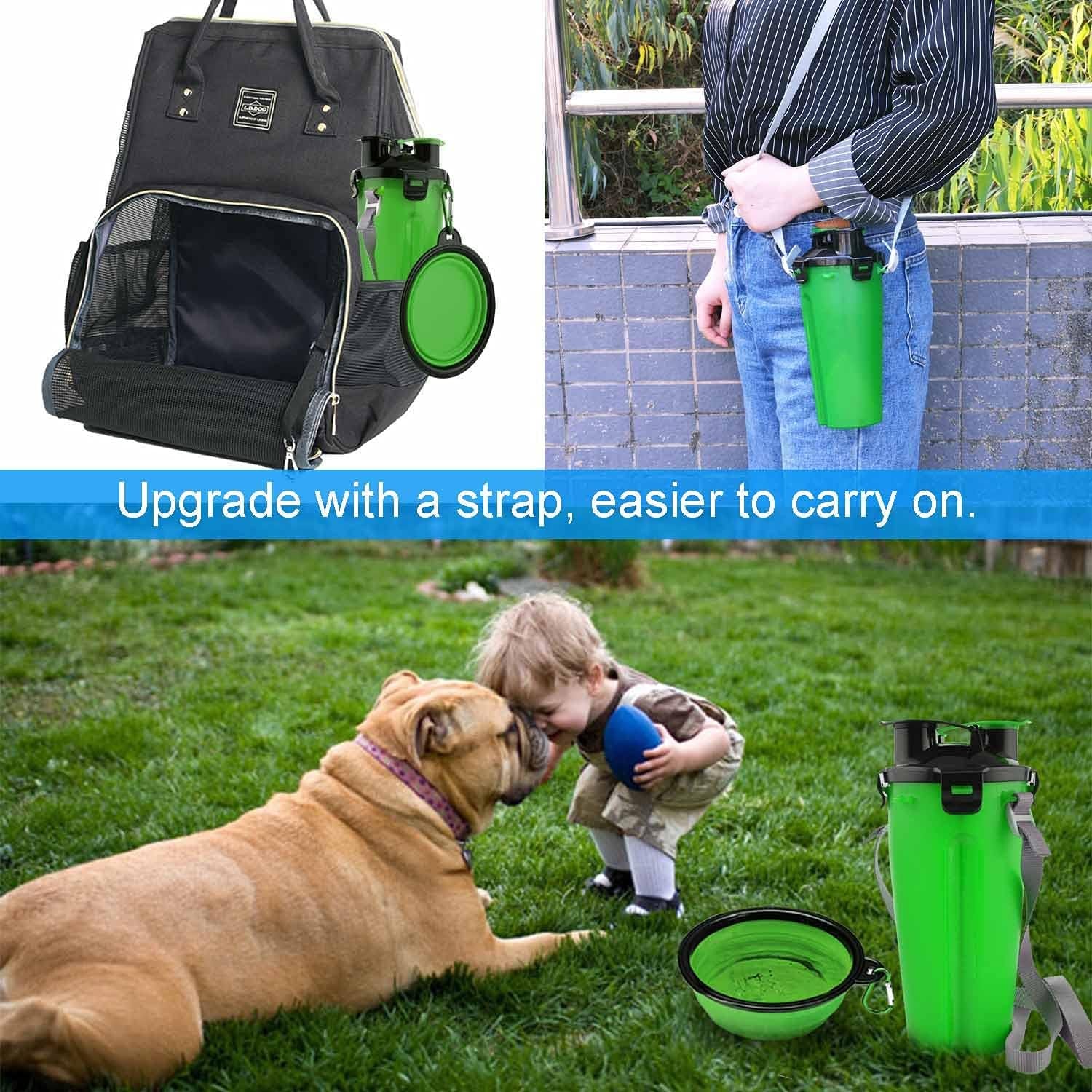 2-in-1 Portable Dog Water Bottle & Food Container with Collapsible Bowls