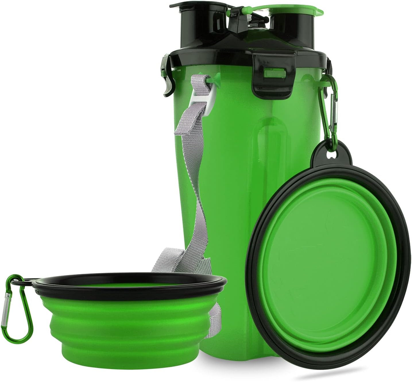 2-in-1 Portable Dog Water Bottle & Food Container with Collapsible Bowls