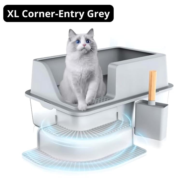 Enclosed Stainless Steel Litter Box with High Enclosure and Leak-Proof Design, Extra Large Litter Box for Big Cats