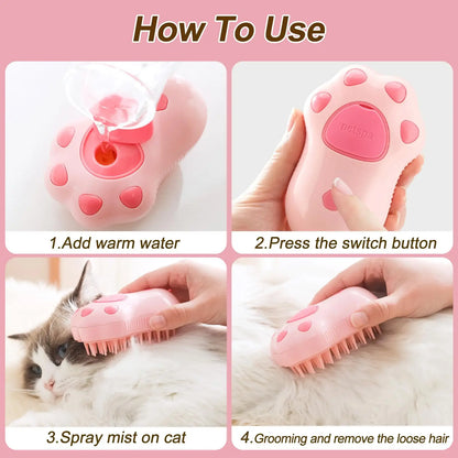 Steam Brush – 3-In-1 Pet Grooming Comb with Water Spray for Cats and Dogs