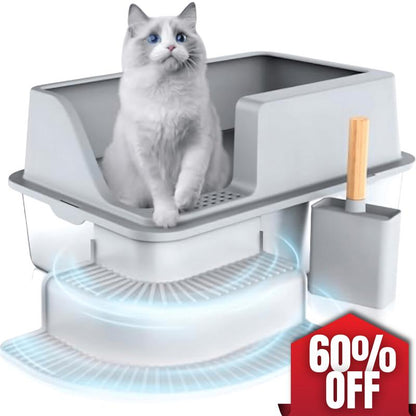 Enclosed Stainless Steel Litter Box with High Enclosure and Leak-Proof Design, Extra Large Litter Box for Big Cats