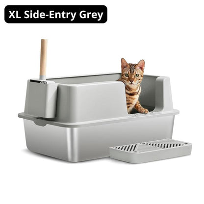 Enclosed Stainless Steel Litter Box with High Enclosure and Leak-Proof Design, Extra Large Litter Box for Big Cats