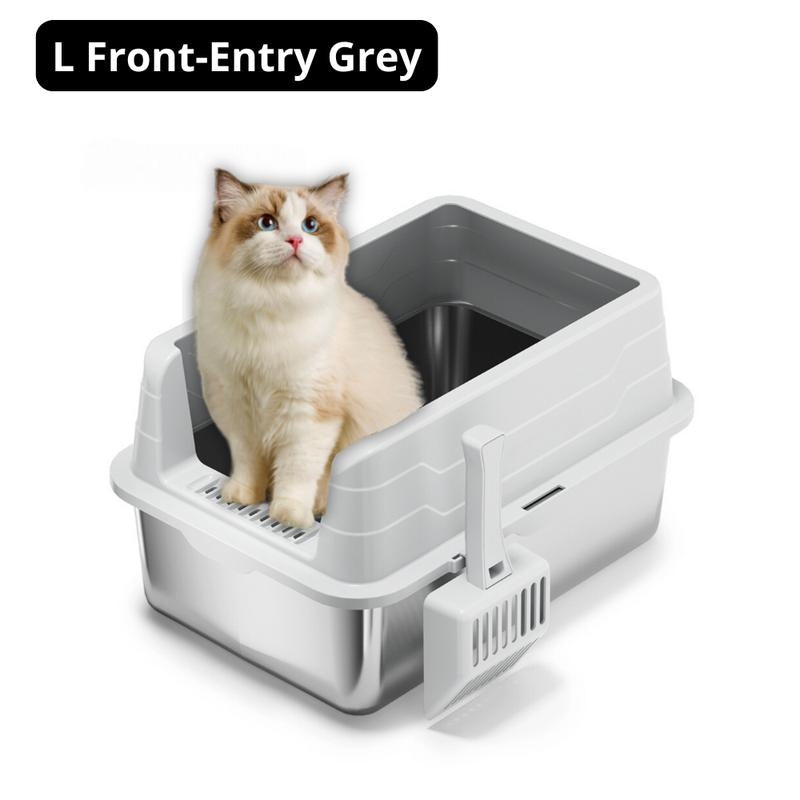 Enclosed Stainless Steel Litter Box with High Enclosure and Leak-Proof Design, Extra Large Litter Box for Big Cats